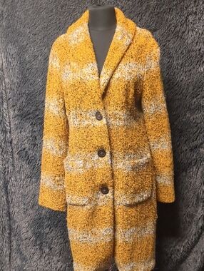 Tabitha Mustard and Light Gray Bouclé Shawl Collar Long Pea Coat